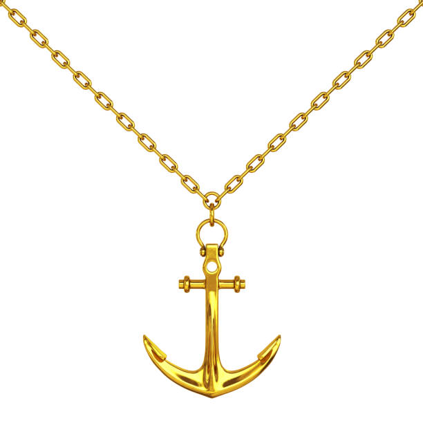 istock Golden Necklace with Anchor. 3d Rendering 655729088
