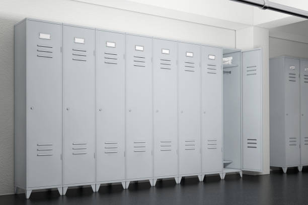 istock Grey Metal Lockers in Lockers Room. 3d Rendering 655733394
