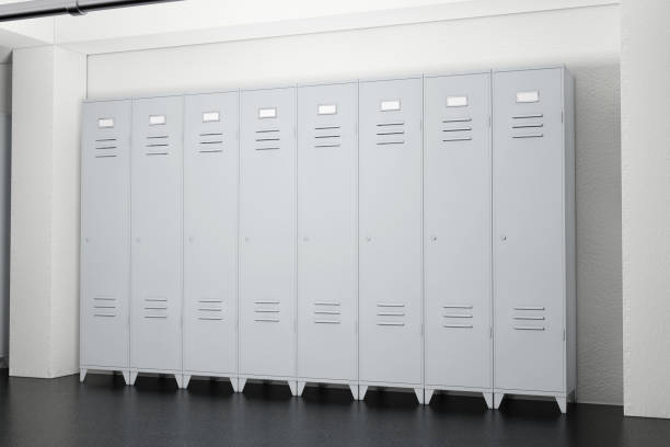 istock Grey Metal Lockers in Lockers Room. 3d Rendering 655733412
