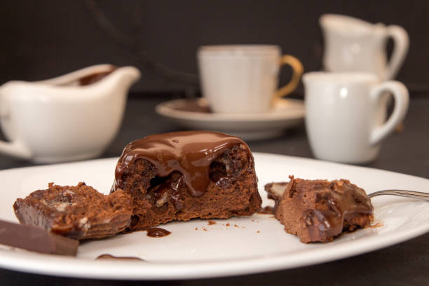 istock Chocolate french dessert cake mi-cuit on white plate 655733702
