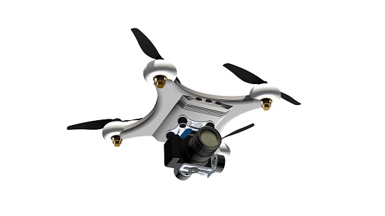 Drone Quadrocopter with professional camera  isolated on white