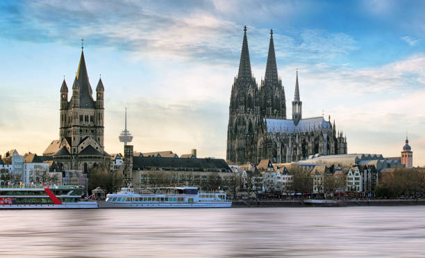 istock Cologne over the Rhine River with cruise ship in Cologne, Germany. 655736970