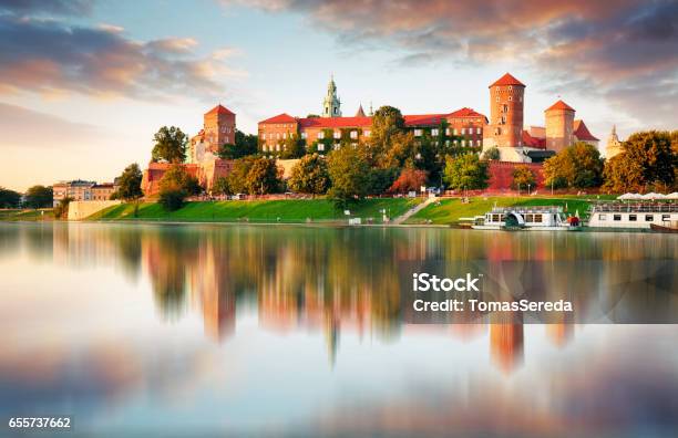 Wawel Hill With Castle In Pink Light Of Sunset Krakow Poland Stock Photo - Download Image Now