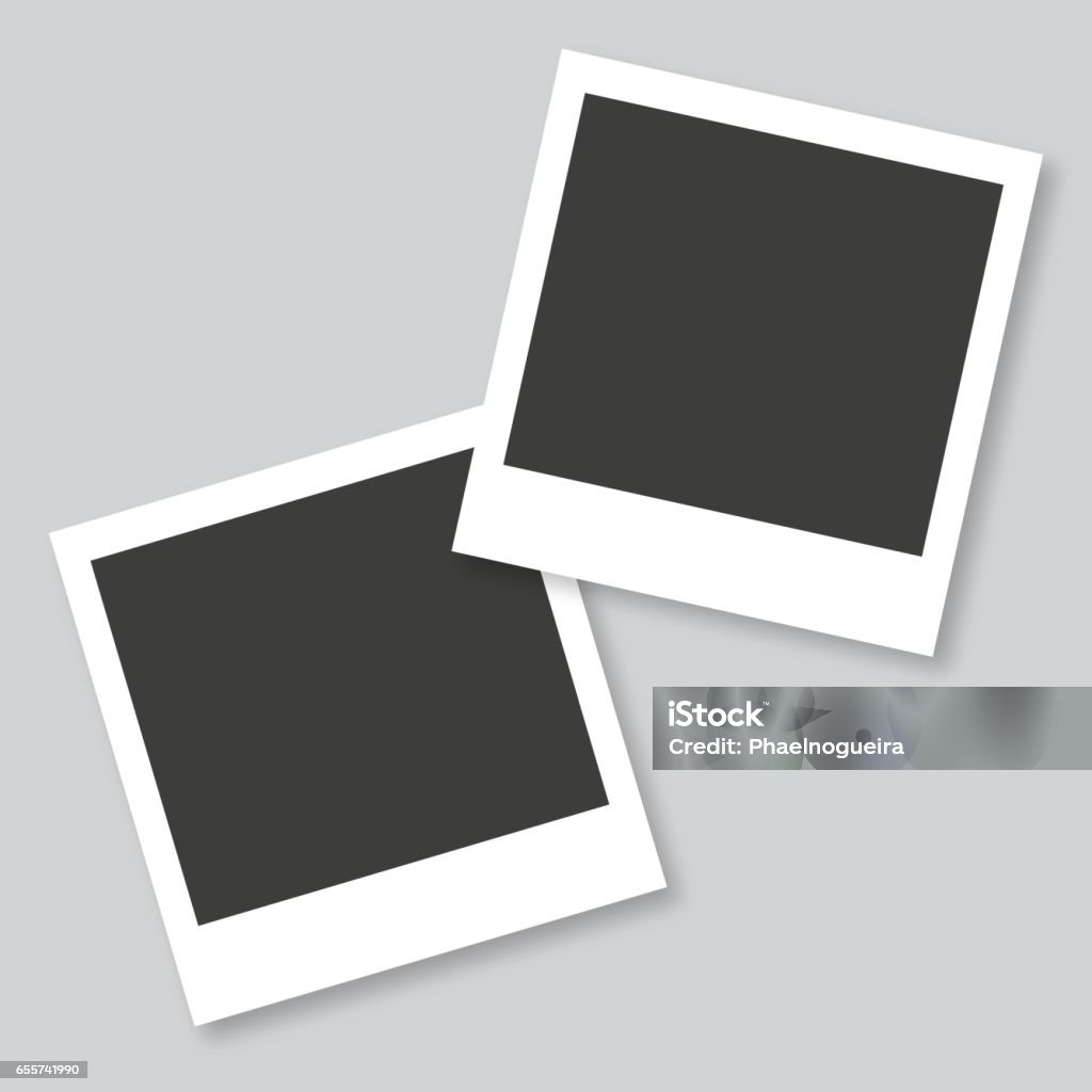 Empty photo frames in gray background Empty polaroid photo frames in gray background Instant Print Transfer stock vector
