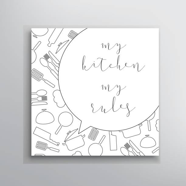 Kitchen sign template. My kitchen my rules. Cooking sign template. Vector card lunch and learn flyer stock illustrations