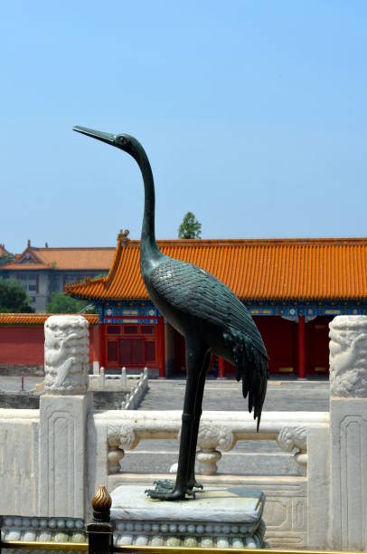 eine bronze kran-status in der verbotenen stadt in peking china - ming china forbidden city emperor stock-fotos und bilder