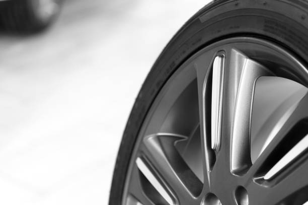 istock Close up of a silver wheel rim and copyspace 655752890