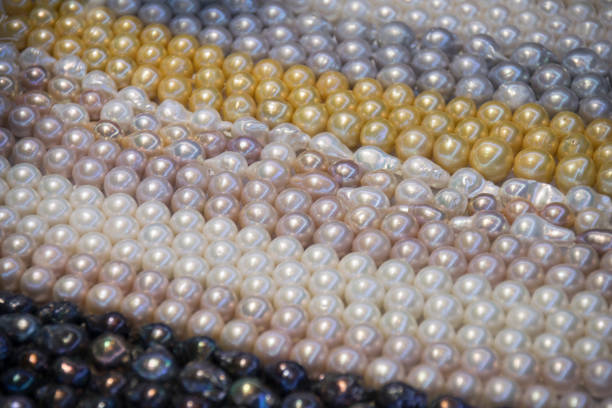 istock Close up white gold pink Pearl necklace 655770546
