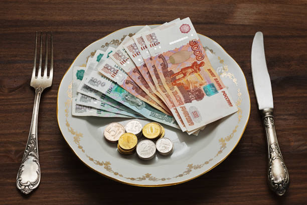 istock Russian money on vintage plate 655775670