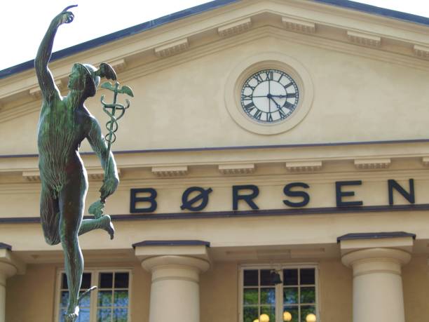 A statue outside of stock exchange, Oslo, Norway stock photo