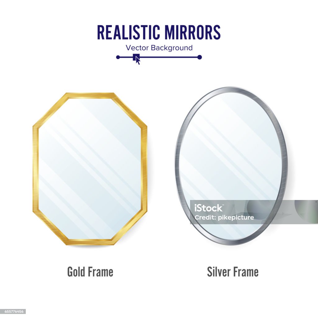 Realistic Mirrors Set Vector. Mirror Frames Or Mirror Decor Interior Illustration Realistic Mirrors Set Vector. Mirror Frames Or Mirror Decor Mirror - Object stock vector