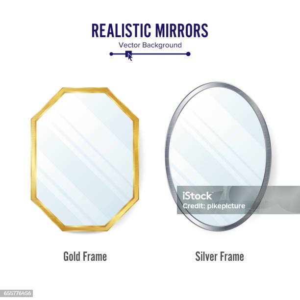 Realistic Mirrors Set Vector Mirror Frames Or Mirror Decor Interior Illustration Stock Illustration - Download Image Now
