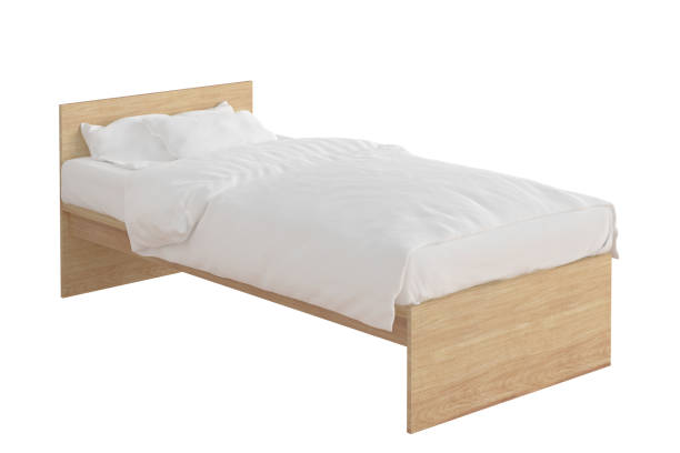 twin-size-bett isoliert - bedroom mattress contemporary white stock-fotos und bilder