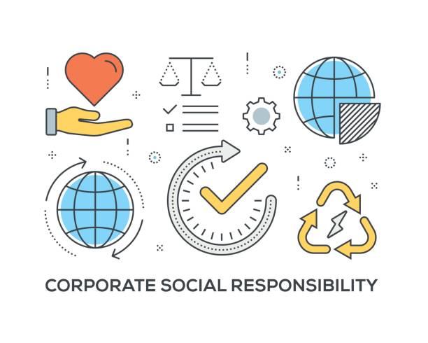 illustrazioni stock, clip art, cartoni animati e icone di tendenza di concetto di responsabilità sociale d'impresa con icone - strategia dimpresa