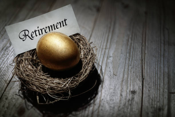 Retirement savings golden nest egg Golden nest egg concept for retirement savings ira and gold stock pictures, royalty-free photos & images