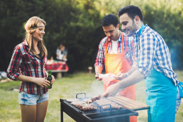 istock Friends having a barbecue party in nature  while having a blast 655782164