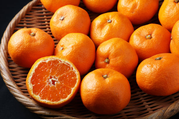 Fresh mandarin oranges texture. stock photo