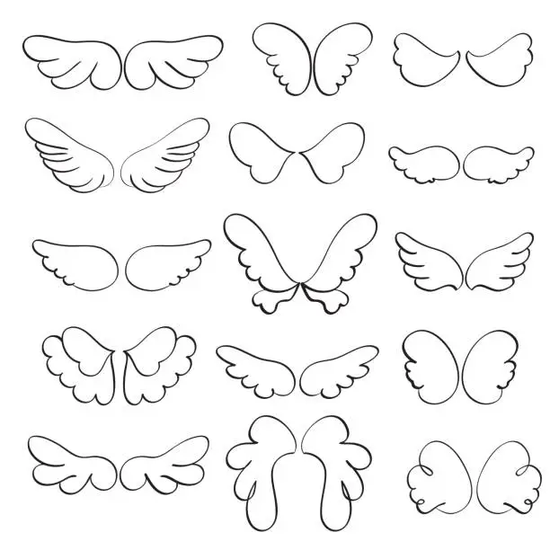 Vector illustration of Set of angel wings on a white background. Calligraphy Vector illustration EPS10