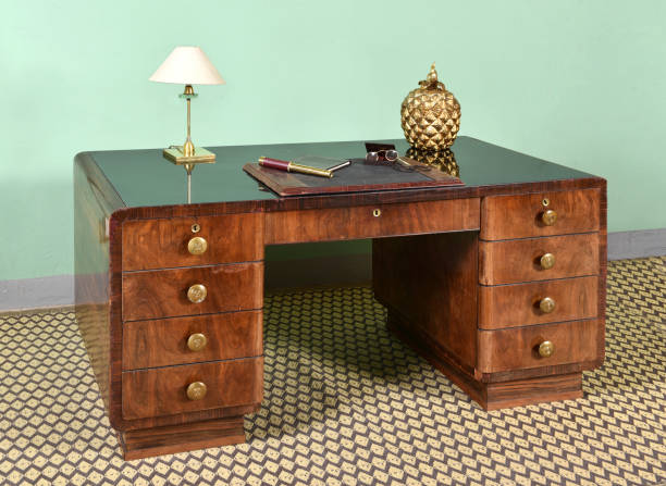 istock Antique mahogany pedestal desk 655786608