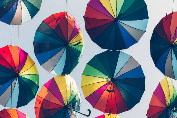 istock Colorful decorative umbrellas against the sky 655794200