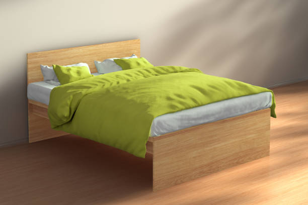 クイーン サイズ ダブル ベッドで朝日光インテリア - bedroom bed comfortable double bed ストックフォトと画像