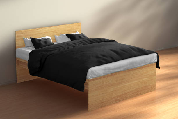 istock Queen size double bed with in morning sunlight interior 655794890