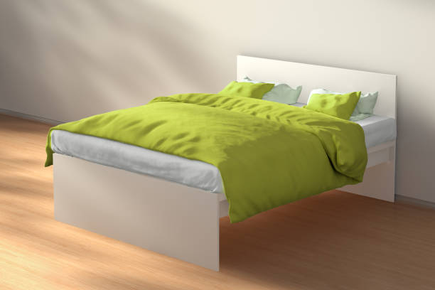 istock Queen size double bed with in morning sunlight interior 655797078