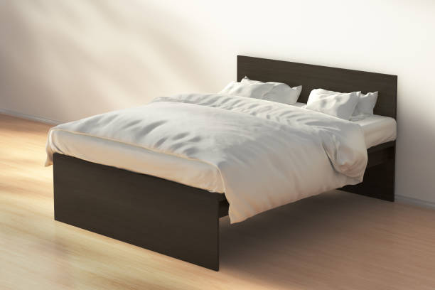 クイーン サイズ ダブル ベッドで朝日光インテリア - bedroom bed comfortable double bed ストックフォトと画像