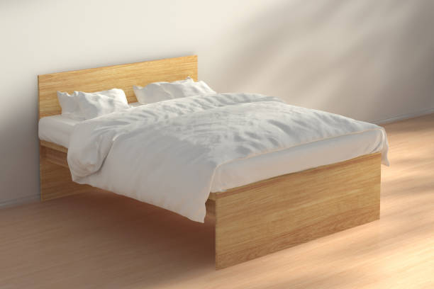 クイーン サイズ ダブル ベッドで朝日光インテリア - bedroom bed comfortable double bed ストックフォトと画像