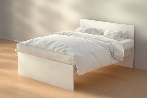 クイーン サイズ ダブル ベッドで朝日光インテリア - bedroom bed comfortable double bed ストックフォトと画像