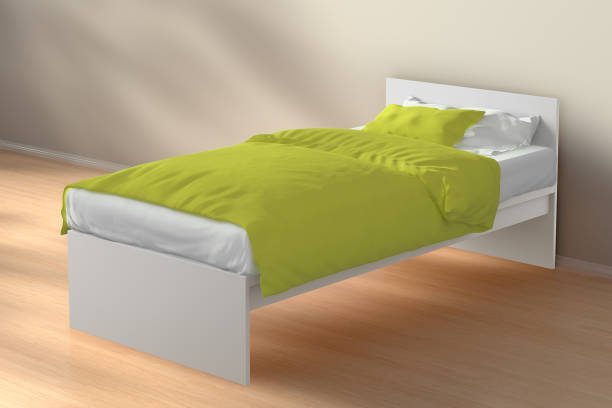 istock Twin size single bed in morning sunlight interior 655798336