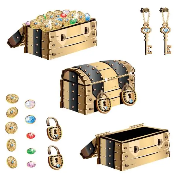 Vector illustration of Old wooden treasure chest