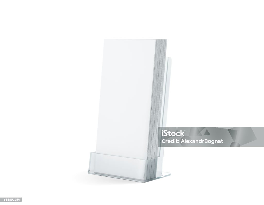 Blank white flyers stack mock up in glass plastic holder Blank white flyers stack mock up in glass plastic holder, 3d rendering. Dl fliers mockups stand in the acrylic box. Brochure template holding in transparent plexiglass pocket. Booklets in plastic tray Template Stock Photo