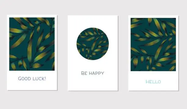 Vector illustration of Set of creative universal floral cards in tropical style