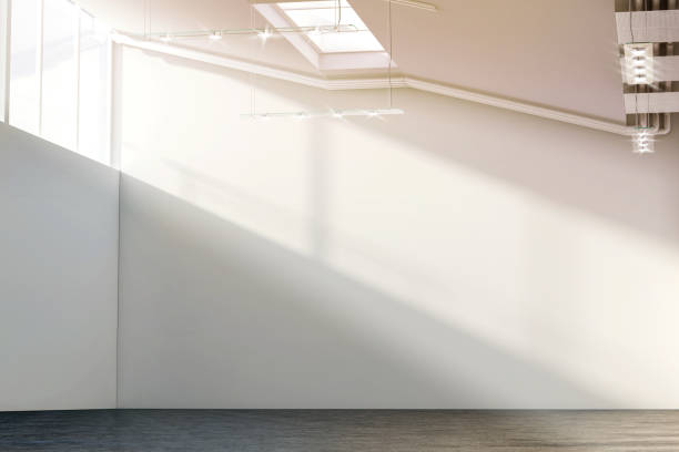 istock Blank white large wall mockup in sunny modern gallery 655806748