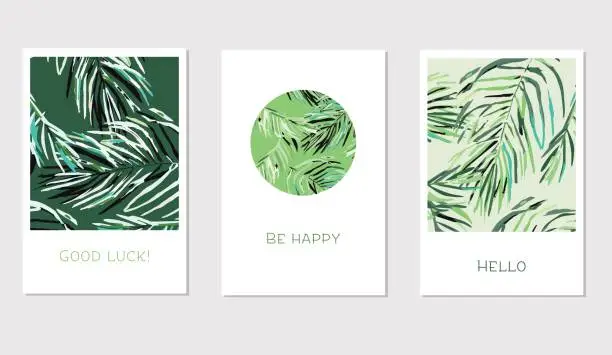 Vector illustration of Set of creative universal floral cards in tropical style