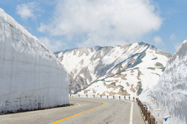 istock Empty road and snow wall at japan alps tateyama kurobe alpine route 655807184