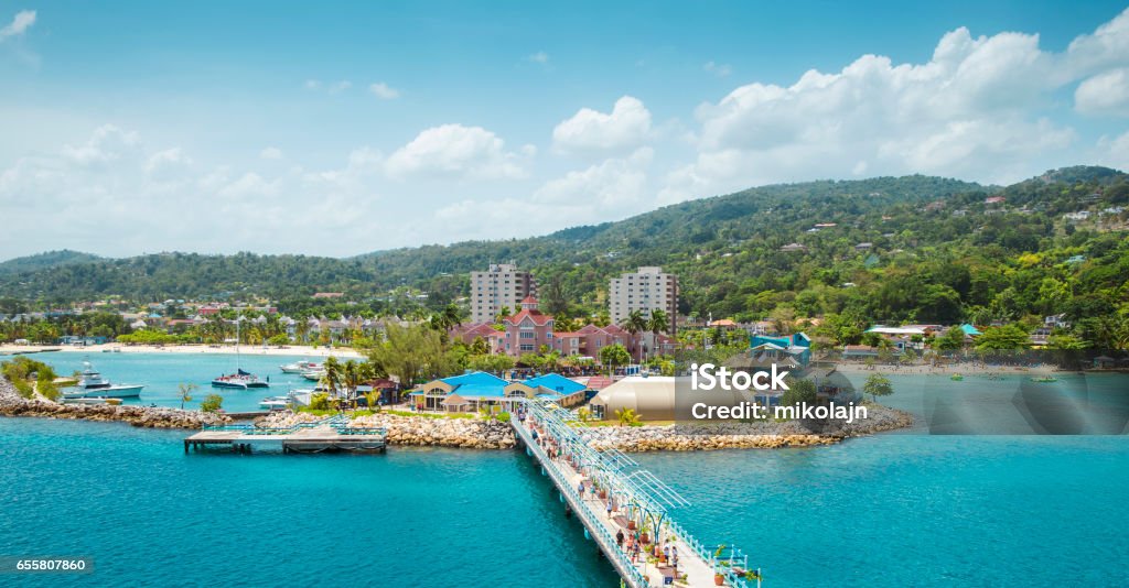 Panorama of port in Ocho Rios in Jamaica Ocho Rios Stock Photo