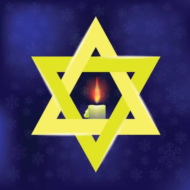 Vector illustration of Yellow Star of David and Burning Candles
