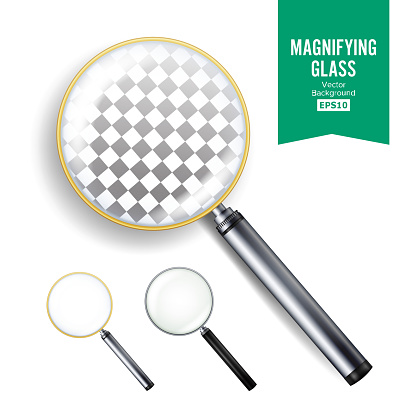 Realistic Magnifying Glass Vector. Set Of Different Magnifying Glass. Different Colors Of lenses