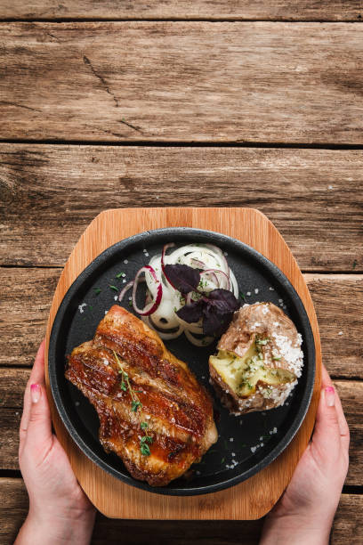 istock Grilled steak with garnish. American junk food. 655814122