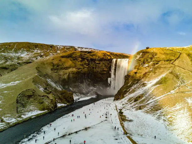 Photo of Skógafoss waterfall with a drone point of view