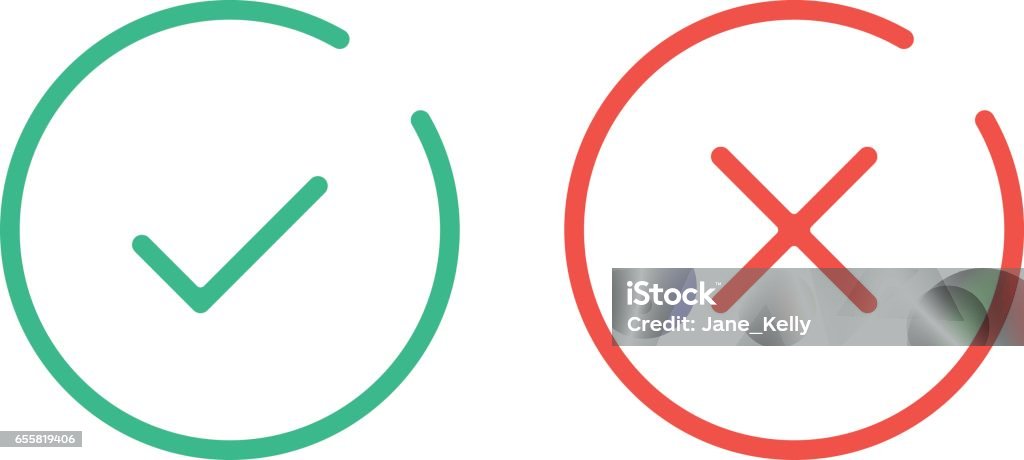 Thin line check mark icons. Green tick and red cross checkmarks flat line icons set. Vector illustration Thin line check mark icons. Green tick and red cross checkmarks flat line icons set. Vector illustration isolated on white background Check Mark stock vector