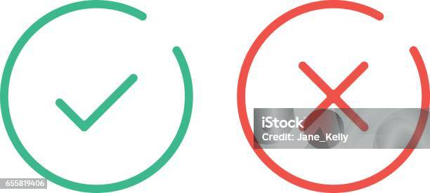Thin Line Check Mark Icons Green Tick And Red Cross Checkmarks Flat Line Icons Set Vector Illustration Stock Illustration - Download Image Now