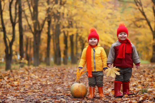 istock kids in autumn park with pumpkin 655819438