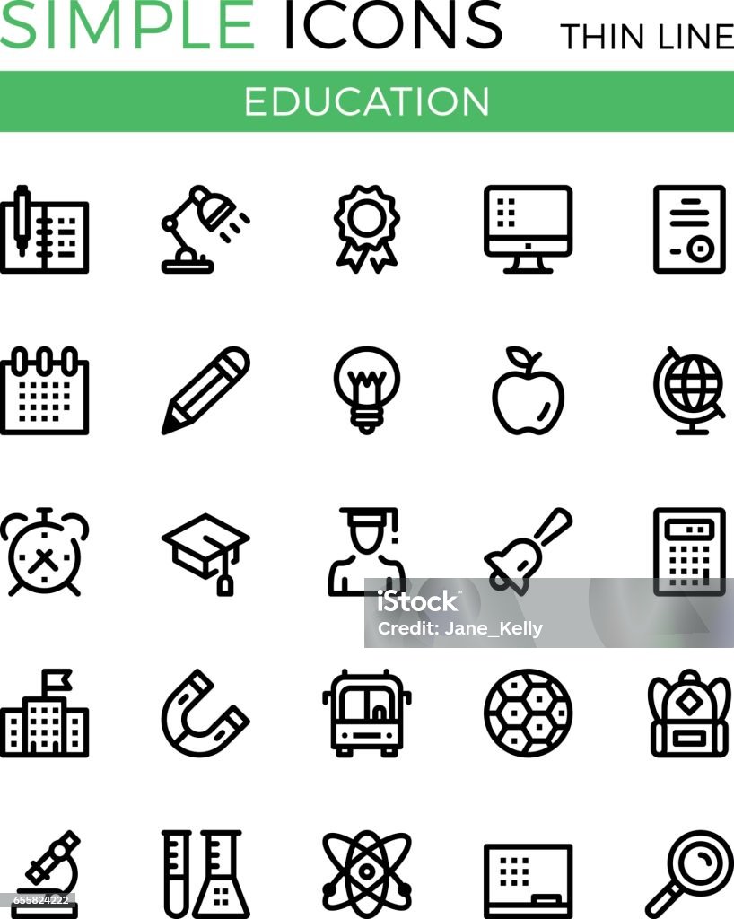 Bildung, lernen, Schule-Vektor-dünne Linie-Icons einstellen 32 x 32 px. Moderne Linie Grafikdesign lineare Konzepte für Websites, Web-Design, usw.. Pixel-perfekte Vektor-Gliederung-Icons set - Lizenzfrei Akademischer Abschluss Vektorgrafik