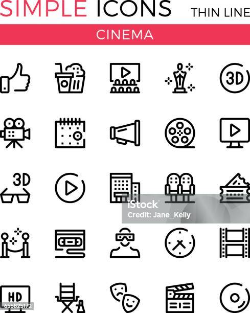 Cinema Filmmaking Cinematography Film Production Vector Thin Line Icons Set 32x32 Px Modern Line Graphic Design For Websites Web Design Etc Pixel Perfect Vector Outline Icons Set Stock Illustration - Download Image Now