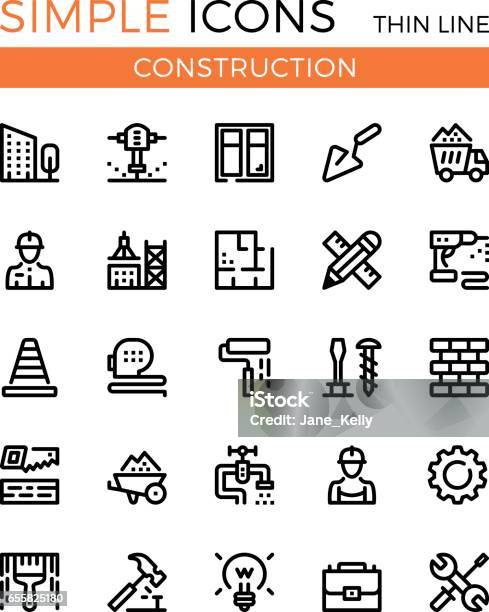 Construction Civil Engineering Building Vector Thin Line Icons Set 32x32 Px Modern Line Graphic Design Concepts For Websites Web Design Etc Pixel Perfect Vector Outline Icons Set Stock Illustration - Download Image Now