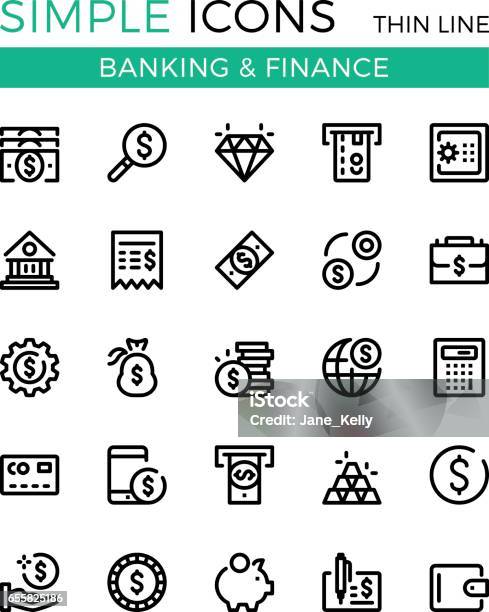 Money Business Banking Finance Vector Thin Line Icons Set 32x32 Px Modern Line Graphic Design Concepts For Websites Web Design Etc Pixel Perfect Vector Outline Icons Set Stock Illustration - Download Image Now