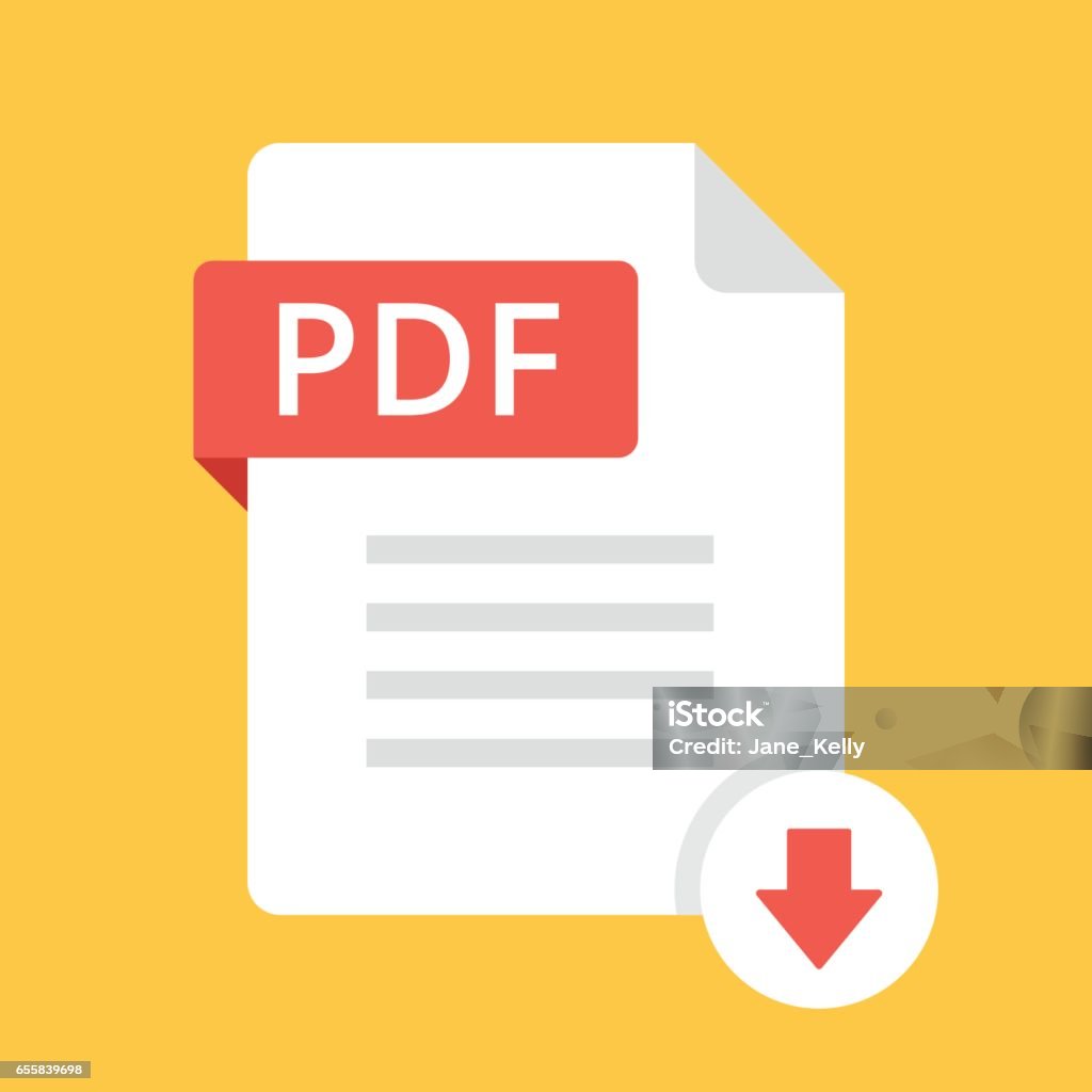 Download PDF icon. File with PDF label and down arrow sign. Downloading document concept. Flat design vector icon Icon Symbol stock vector